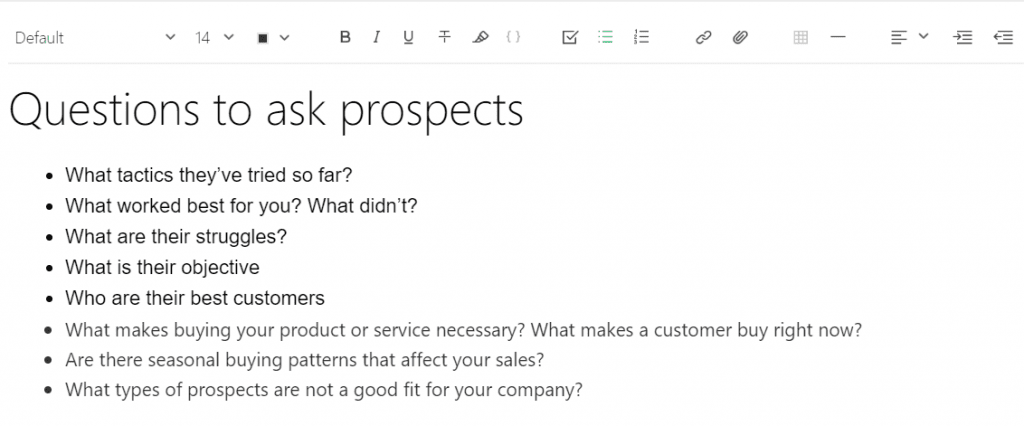 Example of Questions to ask your Business Prospects