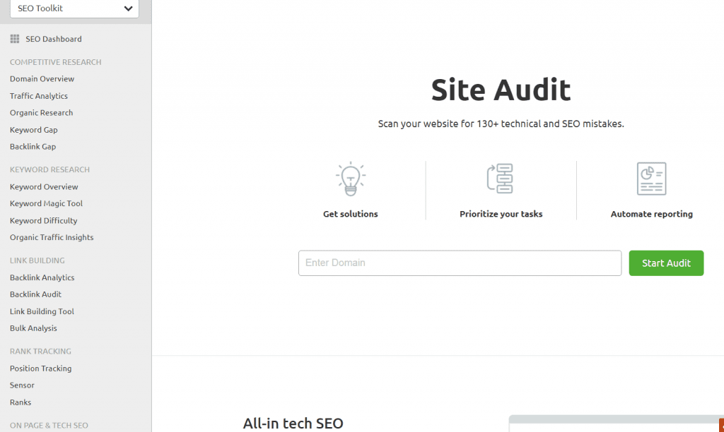 SEMrush Site Audit SEO Tool
